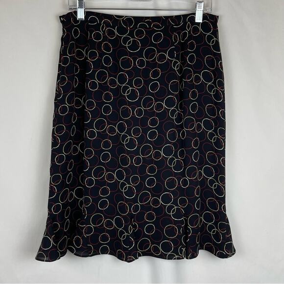 Talbots Sheer Black Circle Print Silk Office Date Feminine Ruffle Skirt Size 12 - Picture 4 of 12
